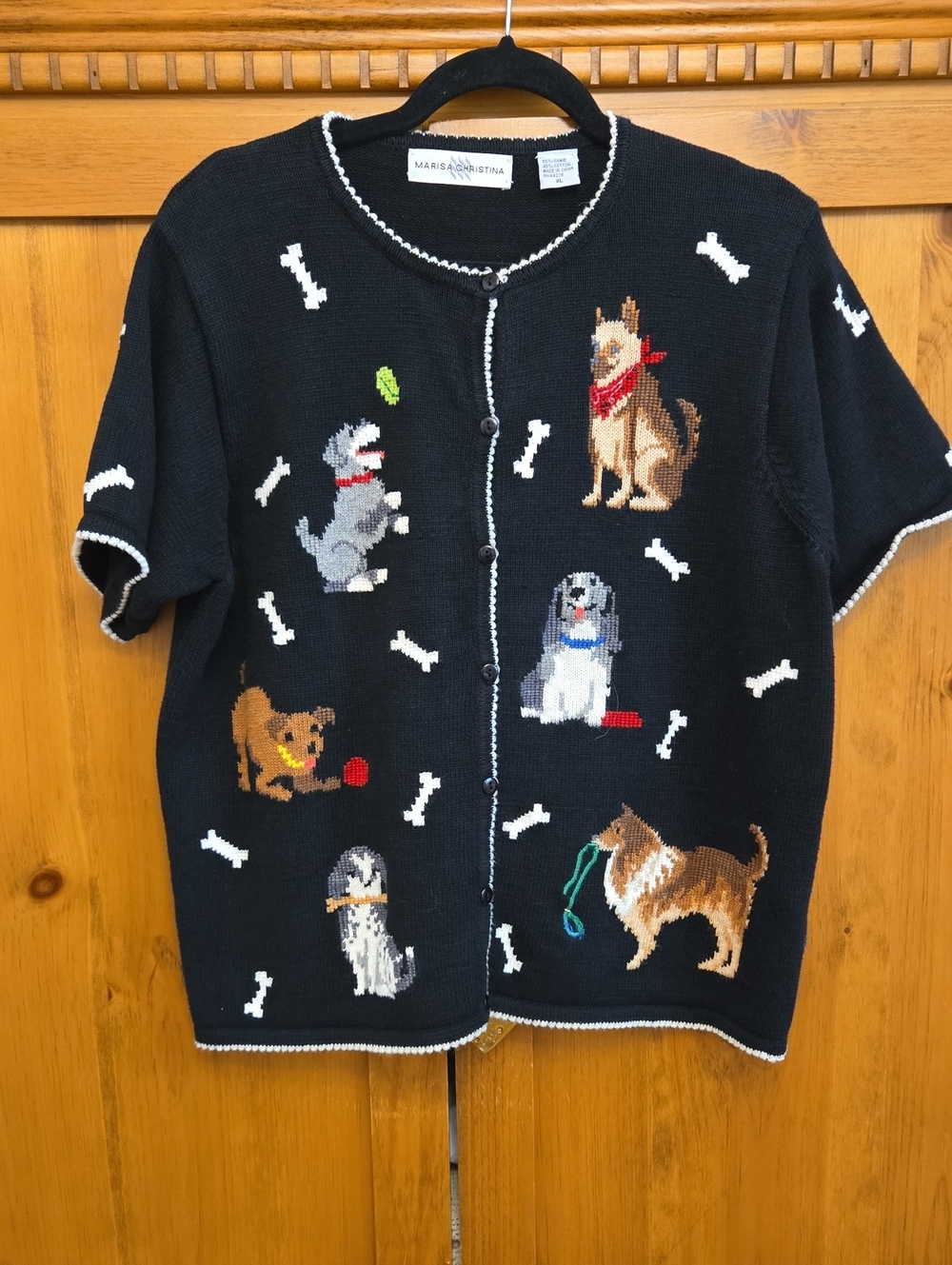 Marisa Christina Black Short-Sleeve Dog Motif Cardigan
